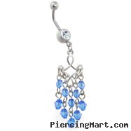 Navel ring with blue stone chandelier dangle