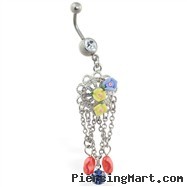 Navel ring with dangling rose chandelier