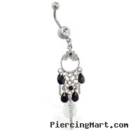 Navel ring with dangling black jeweled chandelier