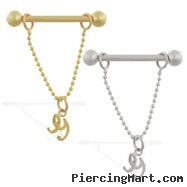 14K Gold nipple ring with dangling cursive initial G