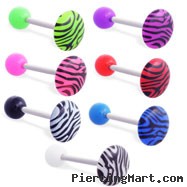 Straight barbell with colored ball and colored tiger print circle top, 14 ga