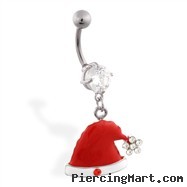 Christmas Belly Ring with Dangling Santa Hat