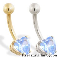 14K Gold belly ring with topaz 6mm CZ heart