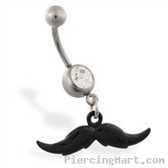 Jeweled belly ring with Dangling Black Mustache