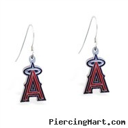 Mspiercing Sterling Silver Earrings With Official Licensed Pewter MLB Charms, Los Angeles Angels