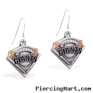 Mspiercing Sterling Silver Earrings With Official Licensed Pewter MLB Charms, San Francisco Giants