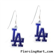 Mspiercing Sterling Silver Earrings With Official Licensed Pewter MLB Charms, Los Angeles Dodgers