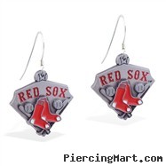 Mspiercing Sterling Silver Earrings With Official Licensed Pewter MLB Charms, Boston Red Sox