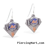 Mspiercing Sterling Silver Earrings With Official Licensed Pewter MLB Charms, New York Metts