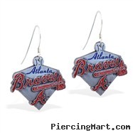 Mspiercing Sterling Silver Earrings With Official Licensed Pewter MLB Charms, Atlanta Braves
