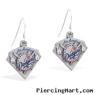Mspiercing Sterling Silver Earrings With Official Licensed Pewter MLB Charms, Los Angeles Dodgers