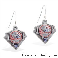Mspiercing Sterling Silver Earrings With Official Licensed Pewter MLB Charms, New York Yankees