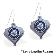 Mspiercing Sterling Silver Earrings With Official Licensed Pewter MLB Charms, Seattle Mariners