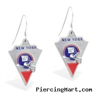 Mspiercing Sterling Silver Earrings With Official Licensed Pewter NFL Charm, New York Giants