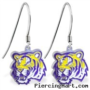 Mspiercing Sterling Silver Earrings With Official Licensed Pewter NCAA Charm, Louisiana State Univer