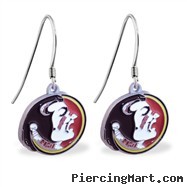 Mspiercing Sterling Silver Earrings With Official Licensed Pewter NCAA Charm, Florida State Seminole