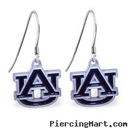 Mspiercing Sterling Silver Earrings With Official Licensed Pewter NCAA Charm, Auburn University Tige