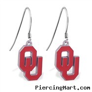 Mspiercing Sterling Silver Earrings With Official Licensed Pewter NCAA Charm, Oklahoma University So