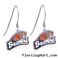 Mspiercing Sterling Silver Earrings With Official Licensed Pewter NCAA Charm, Oregon State Beavers