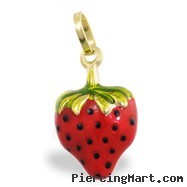 14K Gold Strawberry Enameled Pendant