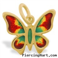 14K Gold Butterfly Enameled Pendant