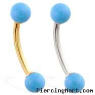 14K Gold curved barbell with Turquoiseballs