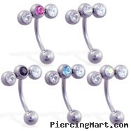Curved barbell with triple CZ top, 16 ga