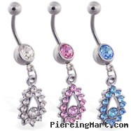 Belly ring with jeweled teardrop dangle