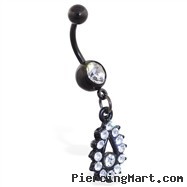 Black coated belly ring with jeweled teardrop dangle