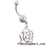 Navel ring with dangling rose outline