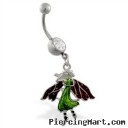 Jeweled belly ring with dangling glittery fairy