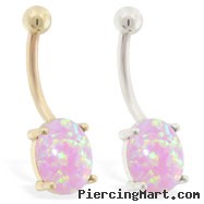 14K Gold belly ring with Pink Opal