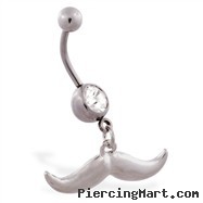 Jeweled belly ring with Dangling Mustache