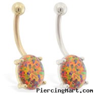 14K Gold belly ring with Mexican Opal Stone