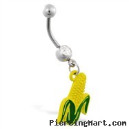 Jeweled belly ring with Dangling Ear Of Corn