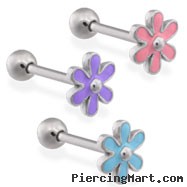 Straight Barbell With Epoxy Colored Flower Top, 14Ga