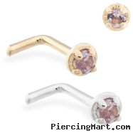 14K Gold L-shaped nose pin with 1.5mm Alexandrite gem