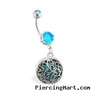 Jeweled Belly Ring With Dangling Medallion