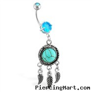 Jeweled Belly Ring With A Feathers Chandelier