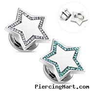 Pair Of Stainless Steel Jeweled Star Plugs
