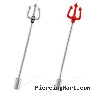 Skull pitchfork industrial straight barbell with cylinder end, 14 ga