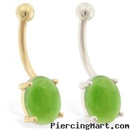 14K Gold belly ring with Natural Jade Stone