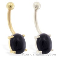 14K Gold belly ring with Natural Black Onyx Stone