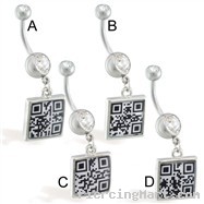 Navel ring with dangling hidden QR Code message square