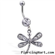 Navel ring with dangling jeweled dragonfly