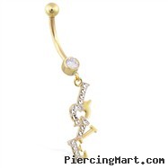 14K Yellow And White Gold Belly Ring with Dangling "LOVE" Charm