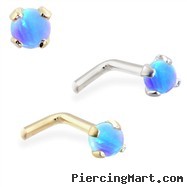 14K Gold L-shaped Nose Pin with 2mm Round Blue Opal