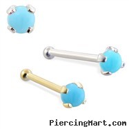 14K Gold Nose Bone with 2mm Round Turquoise