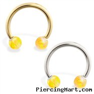 14K Gold Horseshoe/Circular Barbell with Yellow Opal Balls