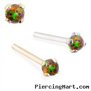 14K Gold Customizable Nose Stud with 2mm Round Rainbow Opal